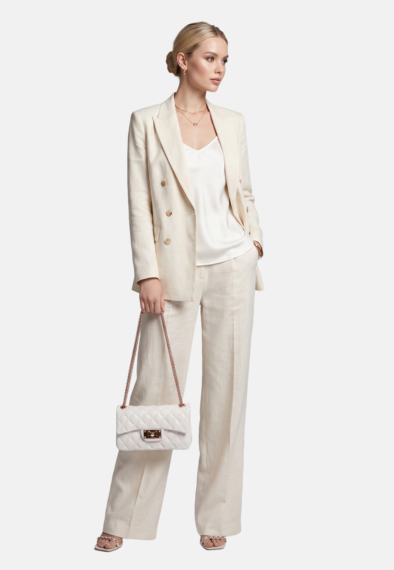 Flat Falcon Xs . Borsa a mano Milky White and Gold