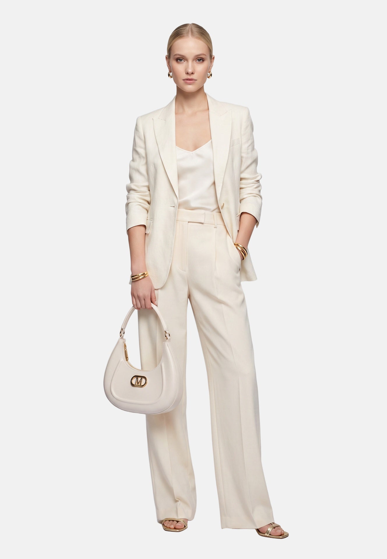 Flat Hero M Borsa a spalla Beige and Light Gold