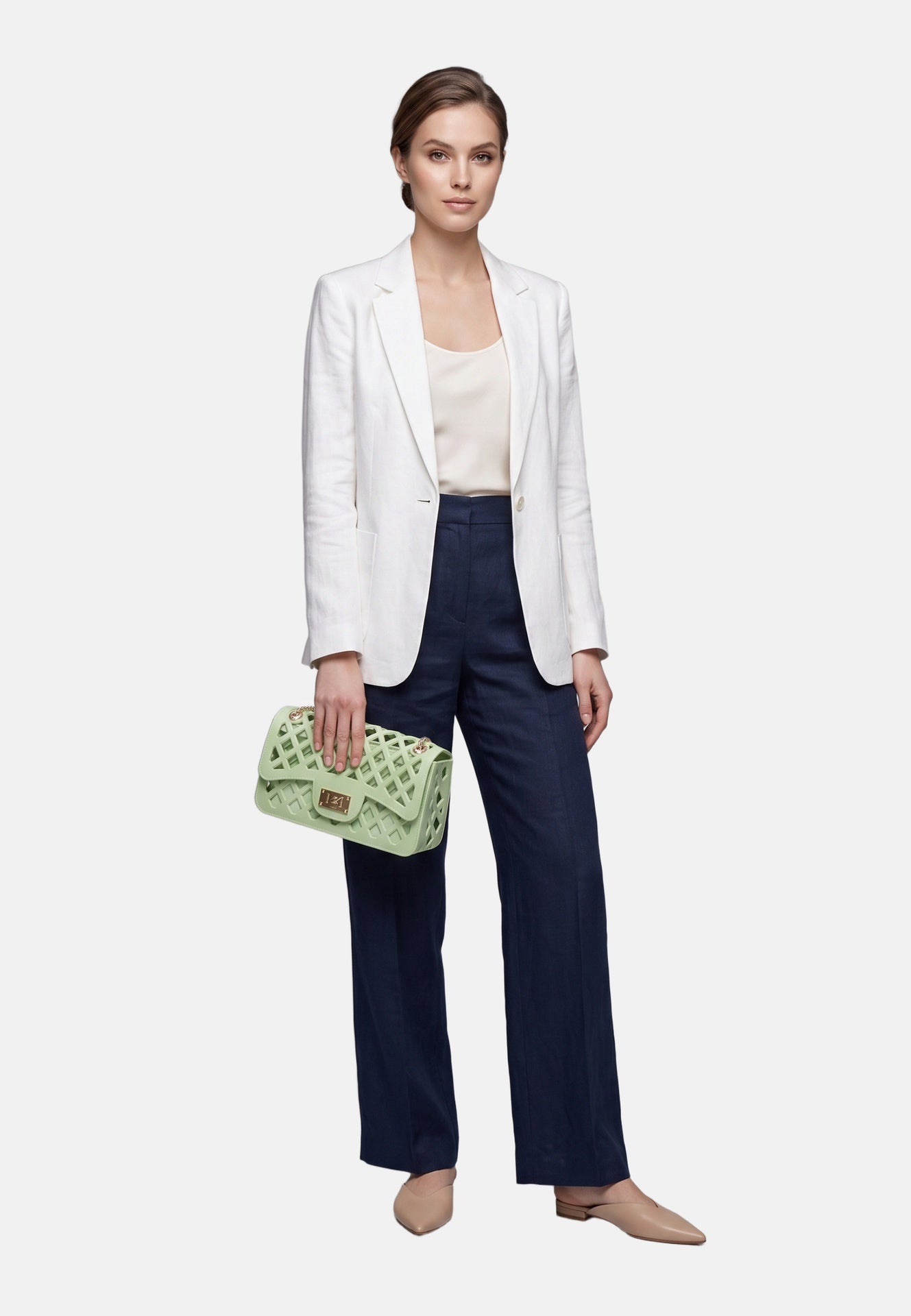Flat Basket Borsa a mano Light Green and Gold