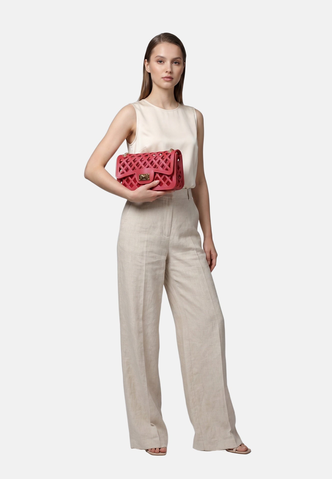 Flat Basket Borsa a mano Red and Light Gold