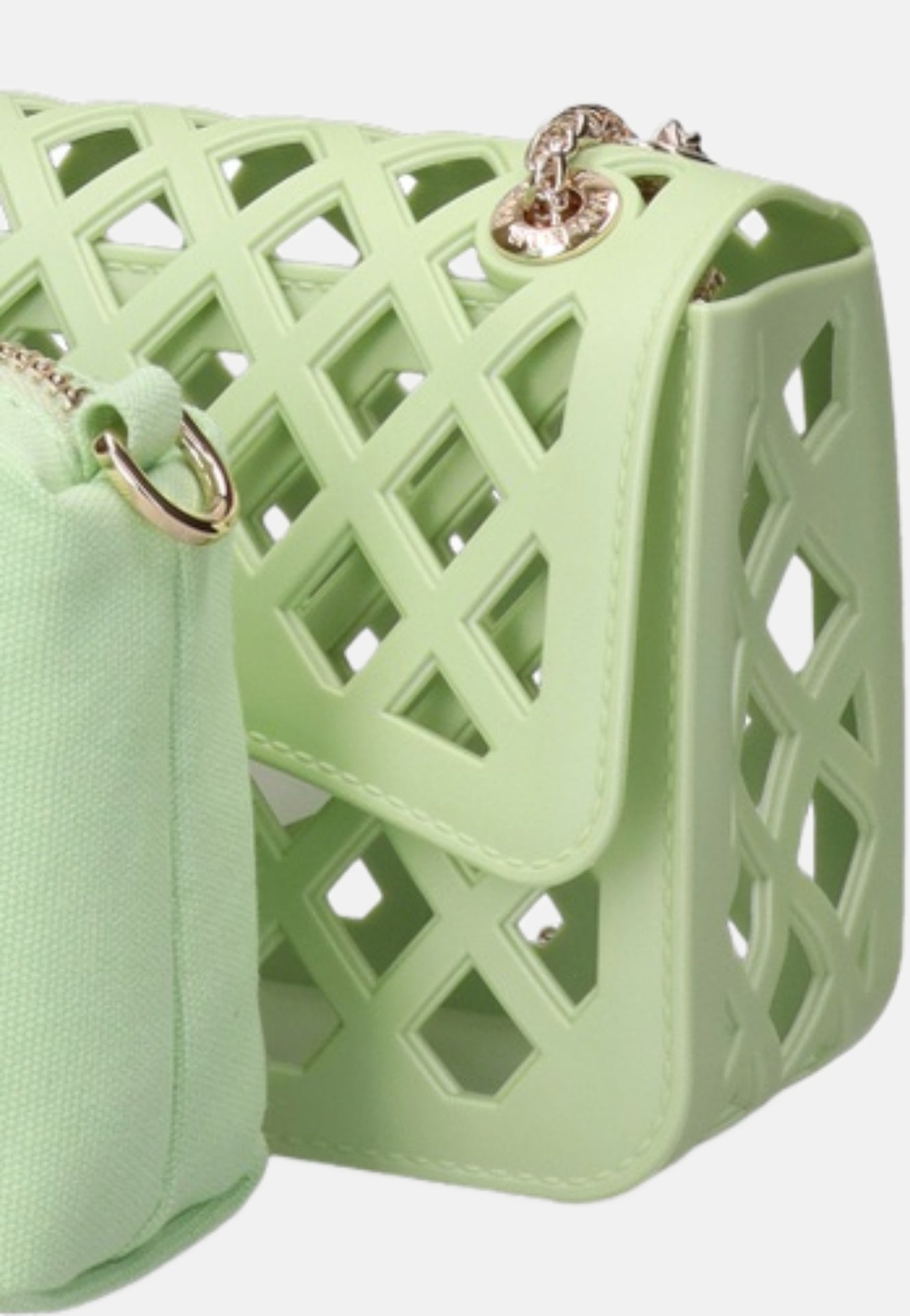 Flat Basket Borsa a mano Light Green and Gold