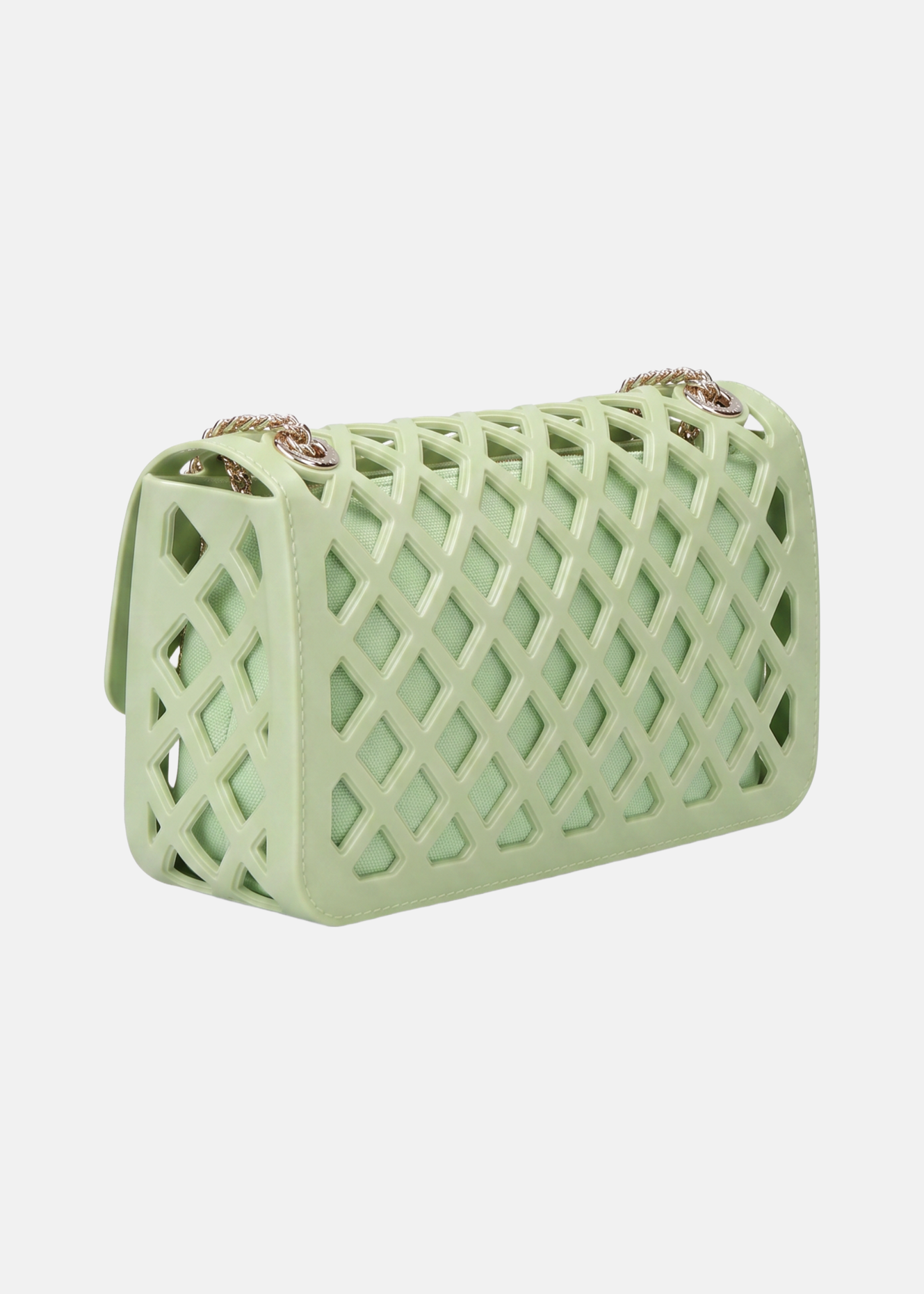 Flat Basket Borsa a mano Light Green and Gold