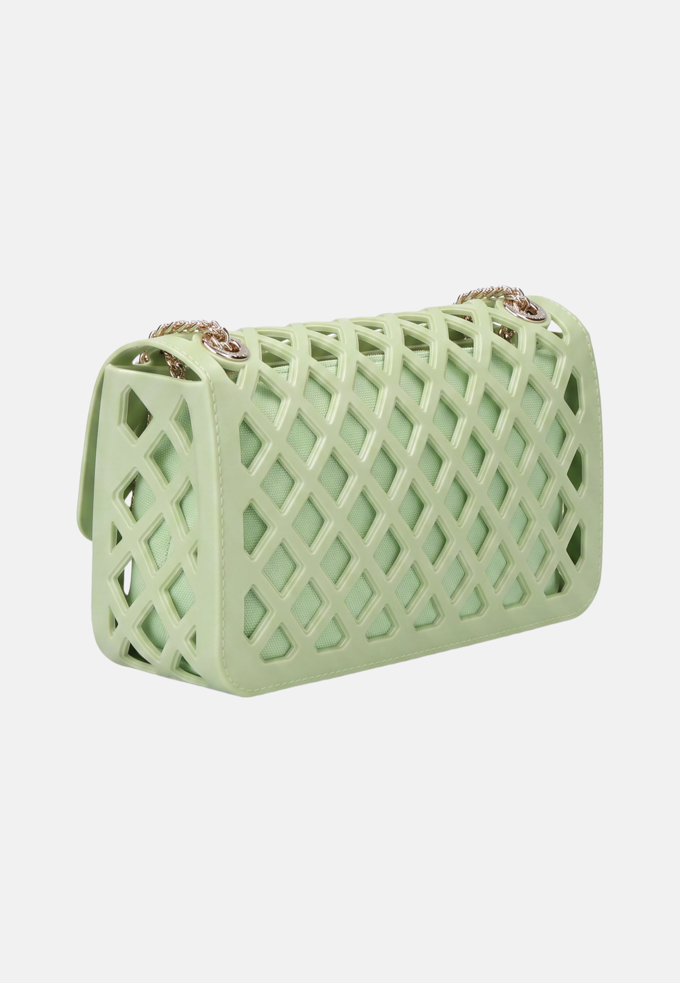 Flat Basket Borsa a mano Light Green and Gold