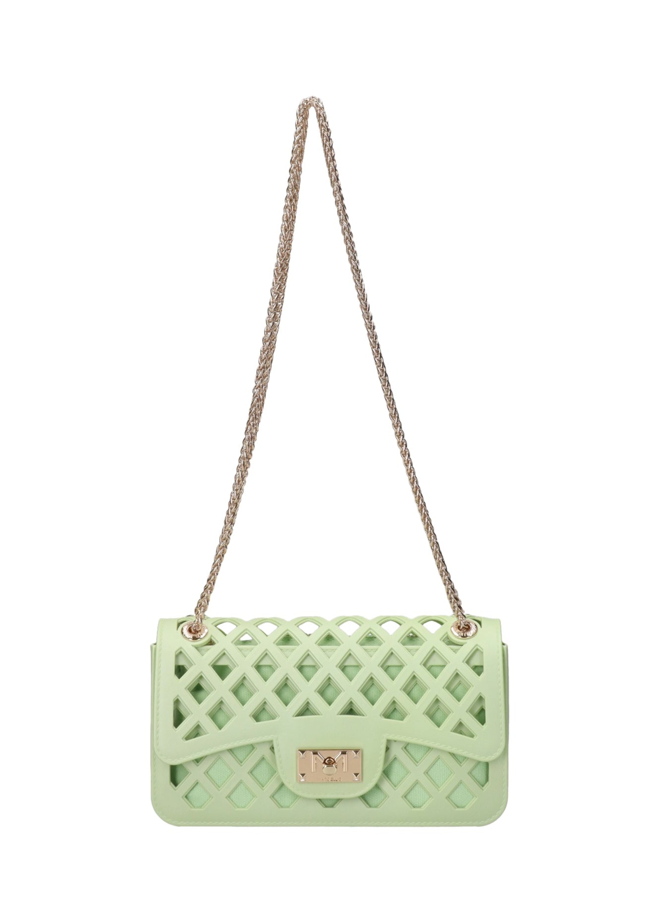 Flat Basket Borsa a mano Light Green and Gold