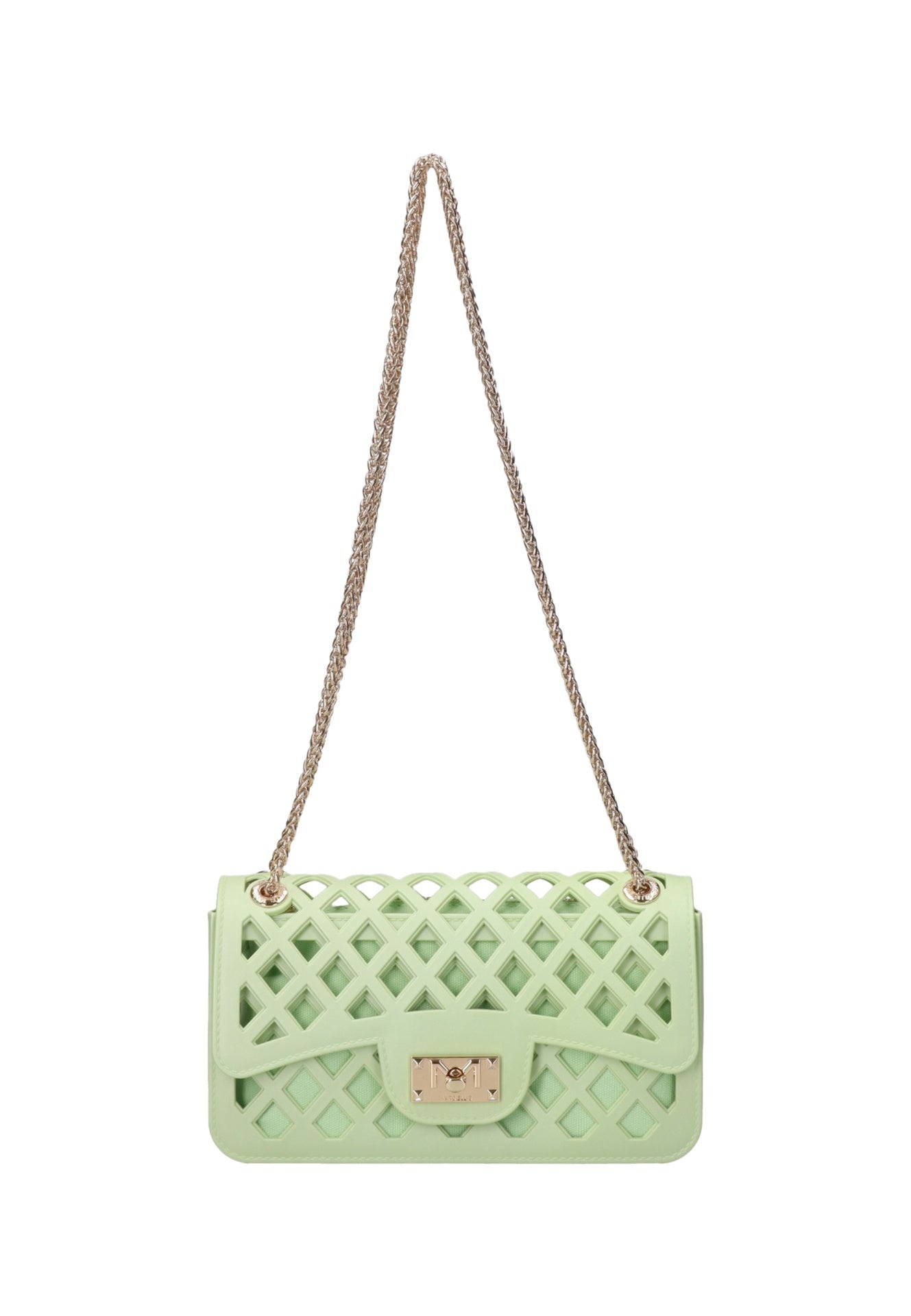 Flat Basket Borsa a mano Light Green and Gold
