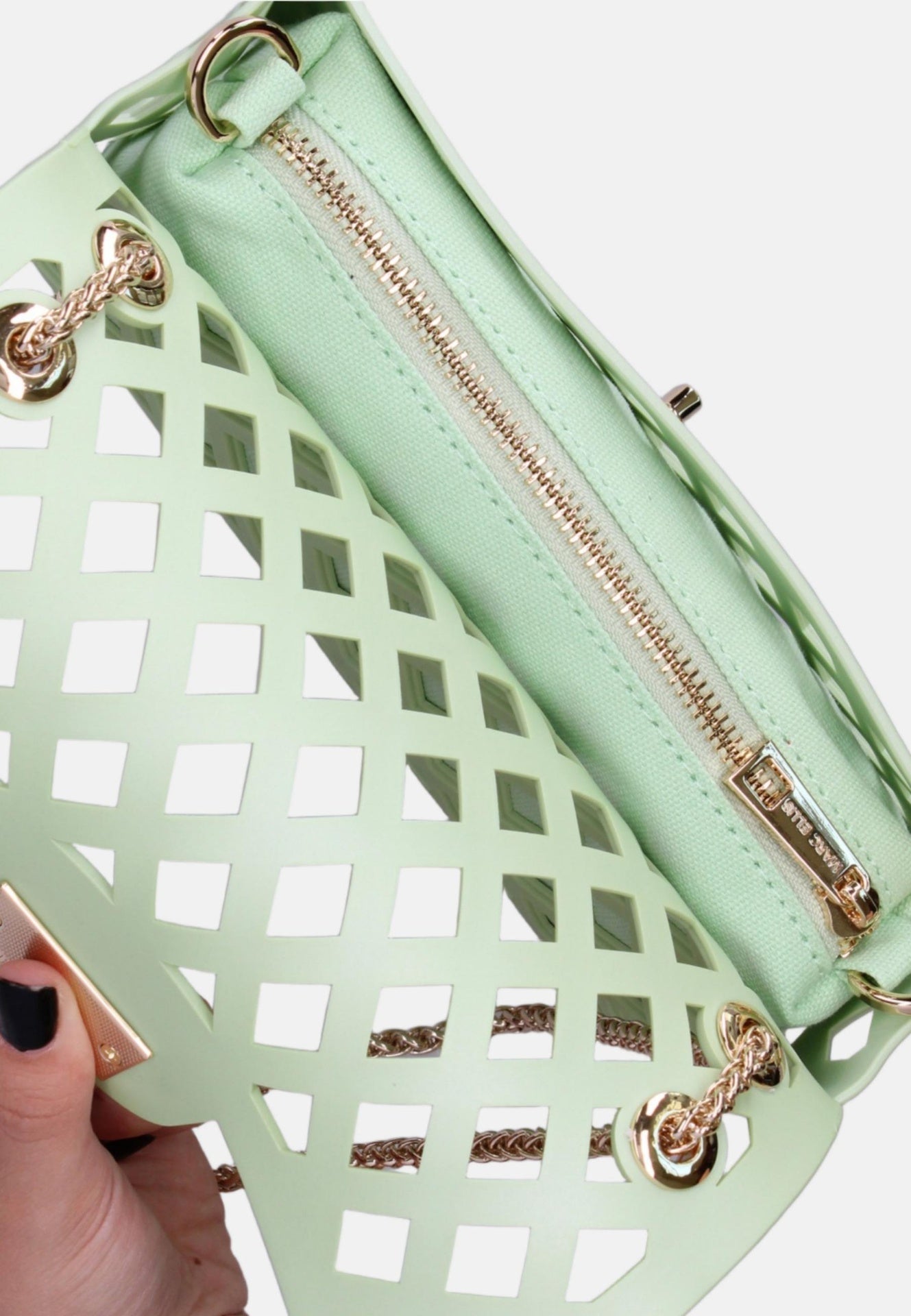 Flat Basket Borsa a mano Light Green and Gold